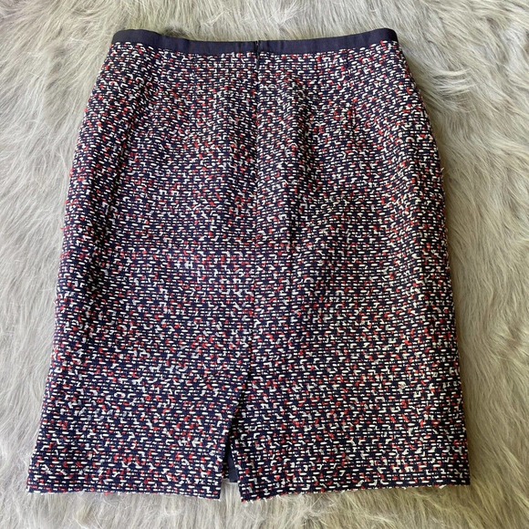 Talbots Petite Sz 2P Pencil Skirt Lined Red Navy Blue Knit Straight Career Work - Picture 7 of 12